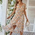 thumbnail image 1 of QUNYINEY Women's Dresses Casual Short Sleeve Floral A-Line Dress V Neck Flowy Tie Front Maxi Dresses, 1 of 5