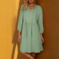 thumbnail image 1 of QUNYINEY Women's Dresses Solid Casual 3/4 Sleeve A-Line Dress V Neck with Pockets Flowy Mini Ruffle Dresses, 1 of 9