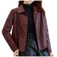 thumbnail image 1 of QUNYINEY Women's Faux Leather Jackets Red Motorcycle Cropped Windbreaker Long Sleeve Button Down Collar Loose Fit Coat Women, 1 of 5
