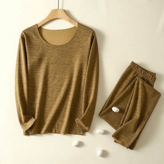 QUNYINEY Women's Pajamas Set Yellow Soft Long Sleeve Fleece Shirts and Pants Loose Comfy Crew Neck 2 Piece Outfits for Women