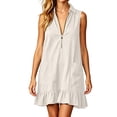 thumbnail image 1 of QUNYINEY Women's Summer Dresses Mini White A Line Sleeveless Sundress Ruffle Collared Loose Fit with Pockets Dresses, 1 of 7