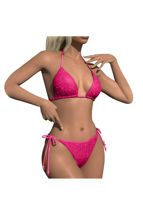 Women's Swimwear Sequin Spaghetti Straps Bikinis Bathing Suit Two Piece Triangle Swimsuit Sets