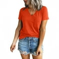 thumbnail image 1 of QUNYINEY Women's T Shirts V Neck Casual Short Sleeve Solid Tops with Pocket Slim Split Hem Pullover Shirts, 1 of 7