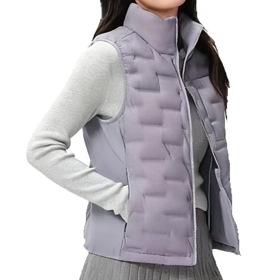 QUNYINEY Women's Vest Fleece Quilted Full Zip Purple Outerwear Stand Collar Loose Fit Lightweight Sleeveless Jacket for Women