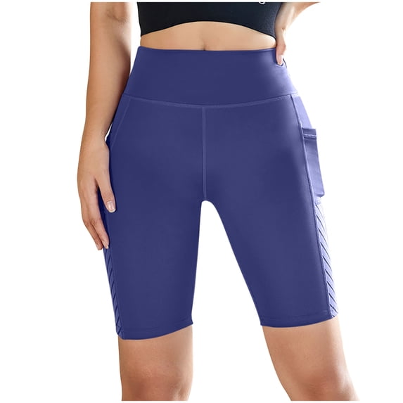 QUNYINEY Womens Athletic Shorts Yoga Solid High Waist Legging Skinny Stretch with Pockets Shorts
