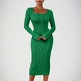 thumbnail image 1 of QUNYINEY Womens Dress Long Sleeve Striped Casual Bodycon Dress Square Neck Split Midi Wrapped Dress, 1 of 9