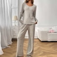 thumbnail image 1 of QUNYINEY Womens Lounge Sets Crew Neck Ribbed Solid Long Sleeve Sleepwear Pants Loose Fit Casual 2 Piece Matching Sets Women Clothing, 1 of 8