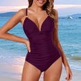 thumbnail image 1 of QUNYINEY Womens One Piece Swimsuits Solid V Neck Spaghetti Straps Bathing Suit High Waisted Tummy Control Swimwear, 1 of 4