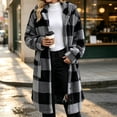 thumbnail image 1 of QUNYINEY Womens Plus Size Fleece Jacket Hooded Button Down Plaid Long Outerwear Jackets Winter with Pockets Long Sleeve Coats, 1 of 5