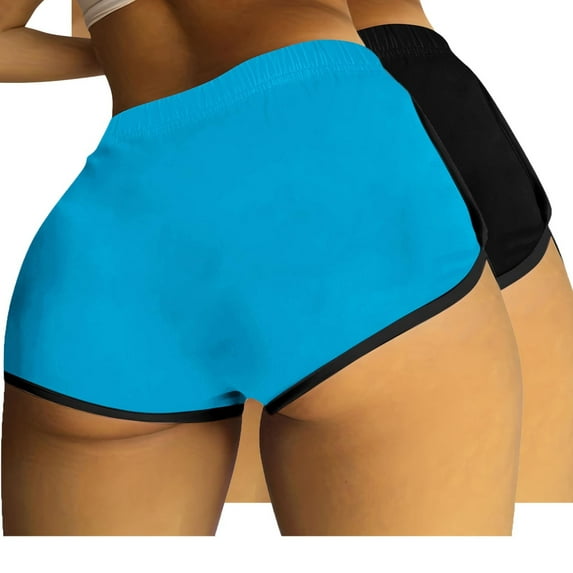 QUNYINEY Womens Shorts Casual Solid Elastic Waist Hotpants Slim 2pc Shorts