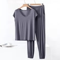 thumbnail image 1 of QUNYINEY Womens Soft Pajamas Sets Gray 2 Piece Short Sleeve Cotton Top And Pants V Neck Casual Loungewear Sets Woman, 1 of 5