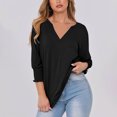 thumbnail image 1 of QUNYINEY Womens Spring Tops Casual Puff 3/4 Sleeve V Neck Solid Blouses Loose Pullover Tops, 1 of 6
