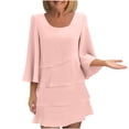 thumbnail image 1 of QUNYINEY Womens Summer Dresses Short Sleeve Pink Ruffle Midi Dresses Loose Fit Flowy Crew Neck Shift Dress, 1 of 5