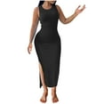 thumbnail image 1 of QUNYINEY Womens Summer Dresses Solid Casual Sleeveless Bodycon Dress Crew Neck Split Hem Maxi Sundress, 1 of 4