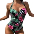 thumbnail image 1 of QUNYINEY Womens Swimsuits One Piece Spaghetti Straps Hawaiian Bathing Suit Tummy Control High Waisted Swimwear, 1 of 3