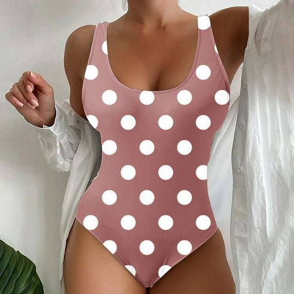 QUNYINEY Womens Swimsuits One Piece Square Neck Polka Dot Standard Straps Bathing Suit Tummy Control Full Coverage Swimwear