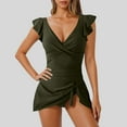 thumbnail image 1 of QUNYINEY Womens Swimsuits One Piece Standard Straps Swim Dress Solid V Neck Bathing Suit Tummy Control Ruffle Swimwear, 1 of 5