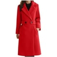 thumbnail image 1 of QUNYINEY Womens Trench Coat Red Fleece Outwear Loose Fit Warm Turndown Collar Long Sleeve Button Women's Jacket, 1 of 5