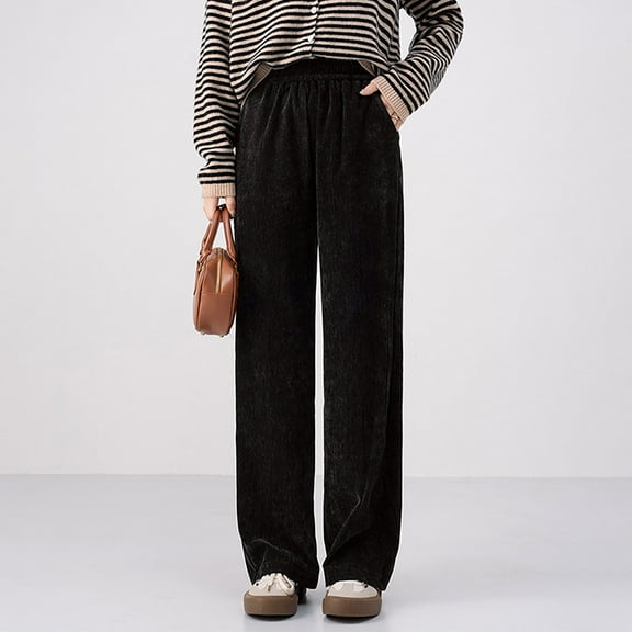 QUNYINEY Workout Women's Sweatpants Black Wide Leg Fleece Open Bottom Athletic Pant Relaxed Fit Elastic Waist Black with Pockets Sweatpants