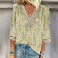 thumbnail image 1 of QUNYINEY Yellow Shirts for Women 3/4 Sleeve Casual Floral V-Neck Tops Drop Shoulder Loose Lace Pullover T-Shirts, 1 of 4