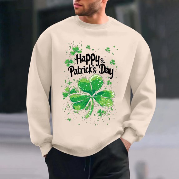 QUNYINEY Yellow Sweatshirt for Men Crew Neck Casual St Patricks Day Long Sleeve Tops Drop Shoulder Pullover Loose Sweatshirts