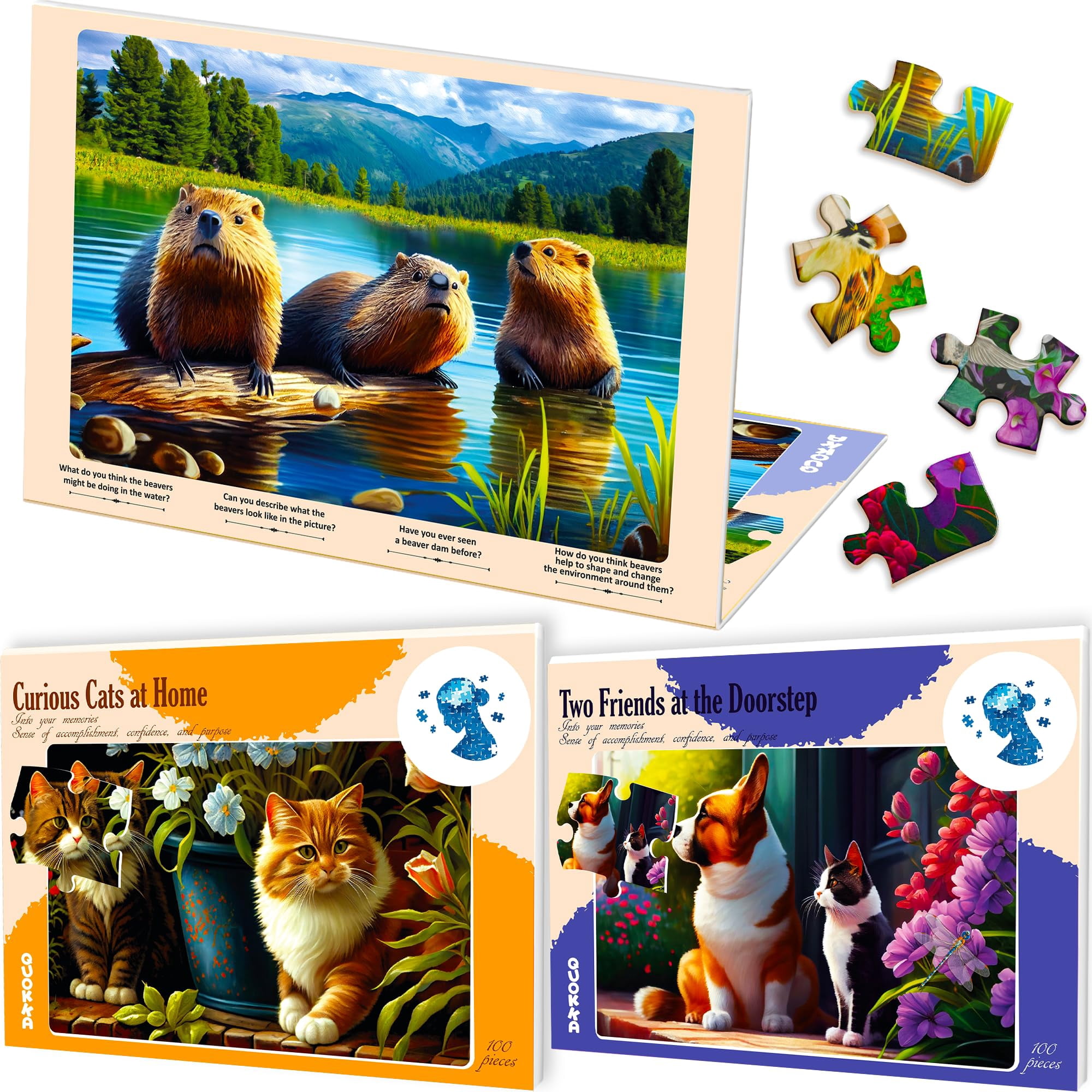 QUOKKA 100 Piece Dementia Activities for Adults - 3 Set Dementia