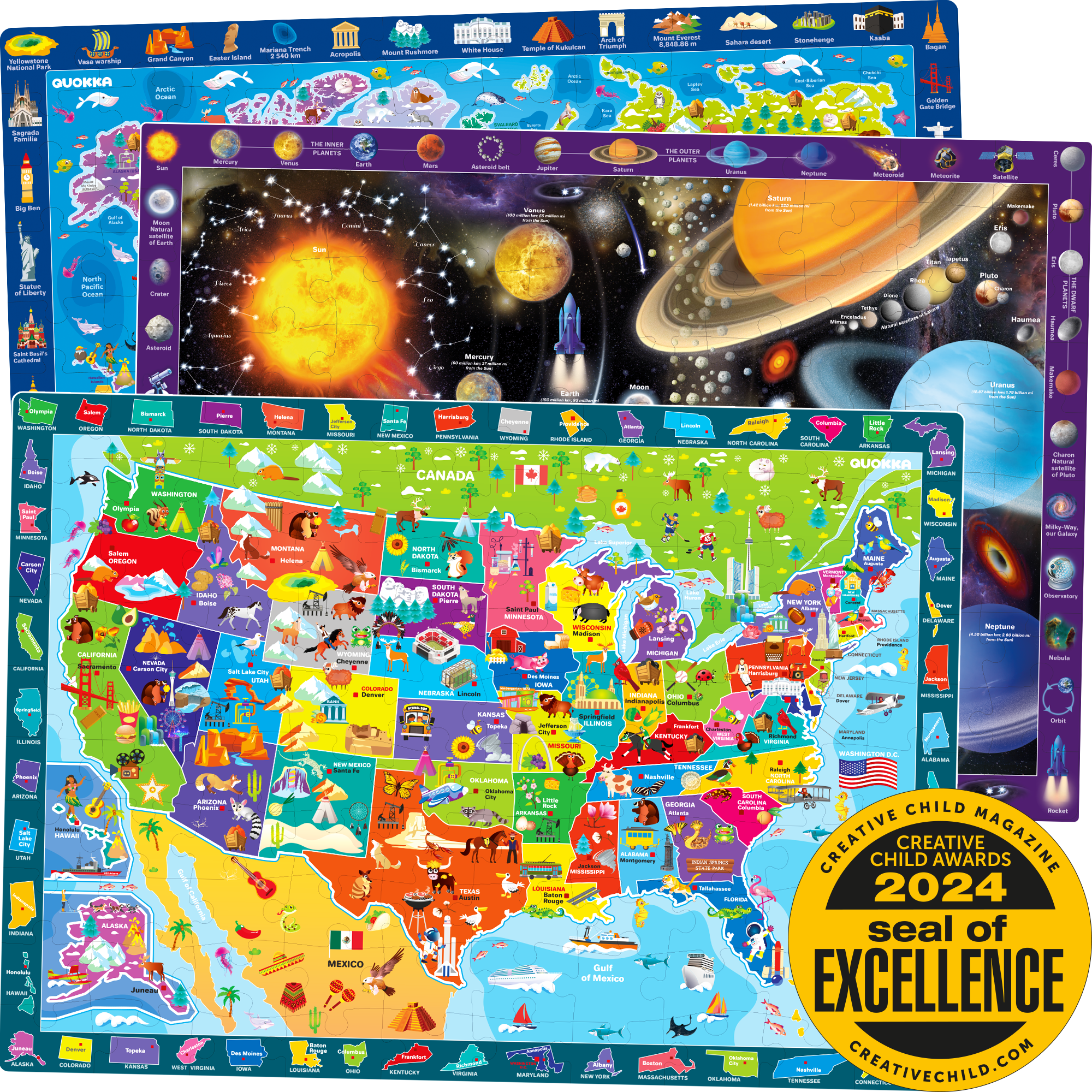 Quokka 100-Piece Learning World & Space Floor Puzzle for Kids Ages 3-6