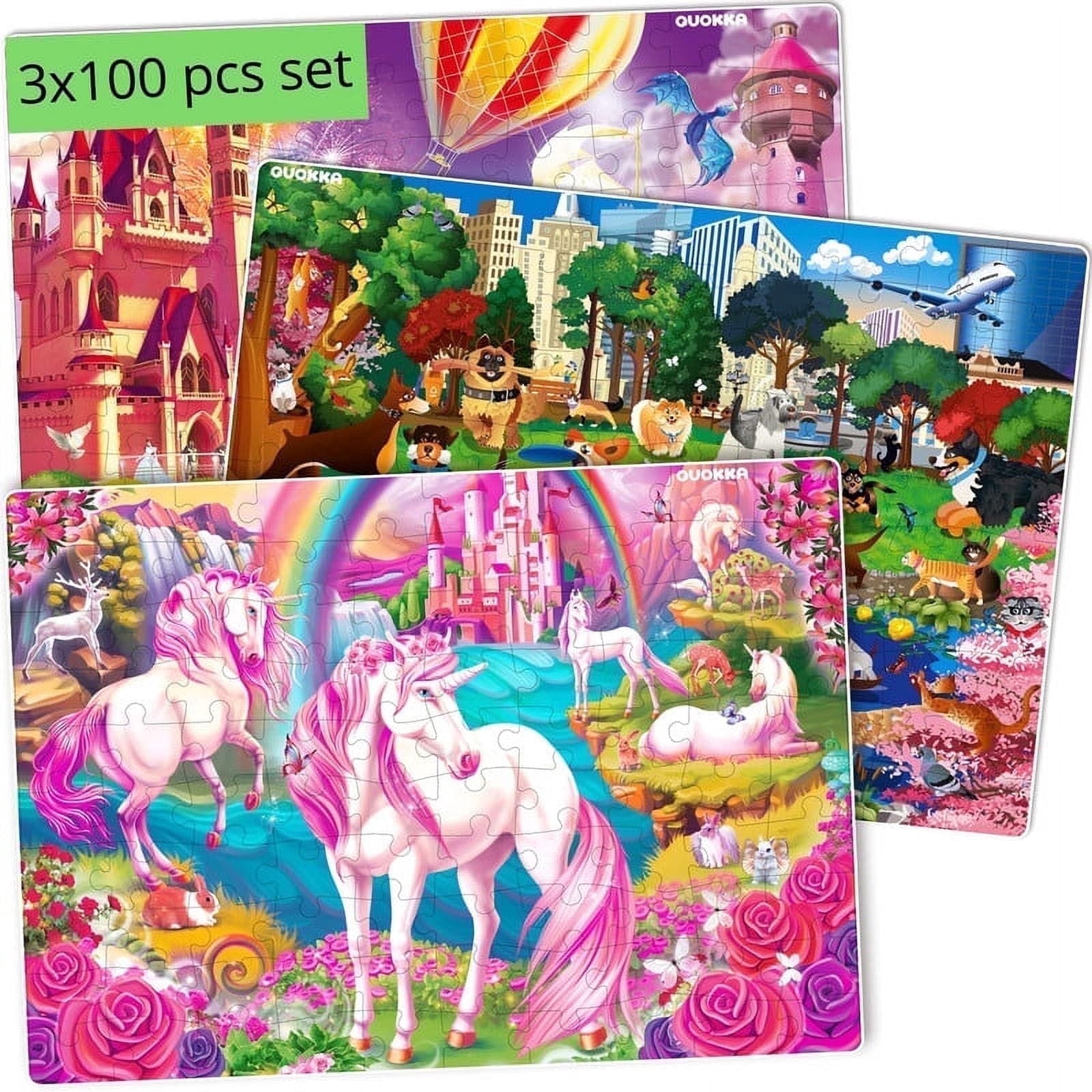 Quokka Jumbo Floor Puzzles Set - 100 Pieces - Unicorns and Animals - Ages 3-10