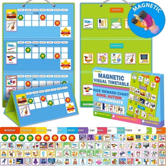 QUOKKA Visual Schedule Chart for Kids – Reward and Chore Responsibility Board for Kids with ADHD and Autism