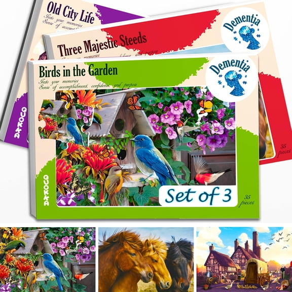 Quokka 35-Piece Dementia Puzzles for Adults - 3 Set Alzheimers Large Piece Cognitive Therapy Puzzles