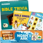 QUOKKA 3X Set Bible Games for Kids 4-6 - Board Bingo Game - Bible Trivia for Family - Noah Ark Toy