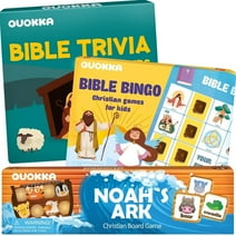 QUOKKA 3X Set Bible Games for Kids 4-6 - Board Bingo Game - Bible Trivia for Family - Noah Ark Toy