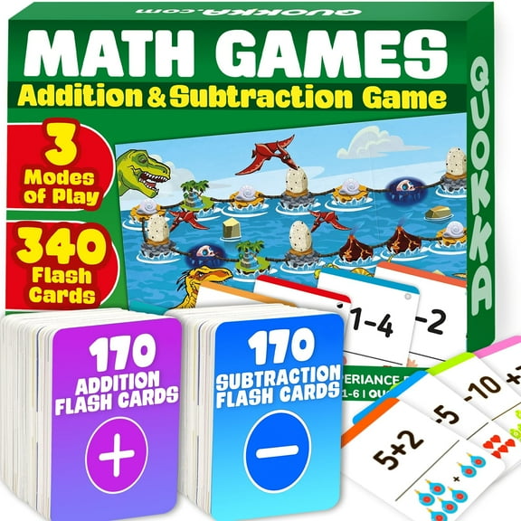 QUOKKA 3xSet Addition & Subtraction Flash Cards 4-8 - 340 Flashcards Math Game for Kindergarten