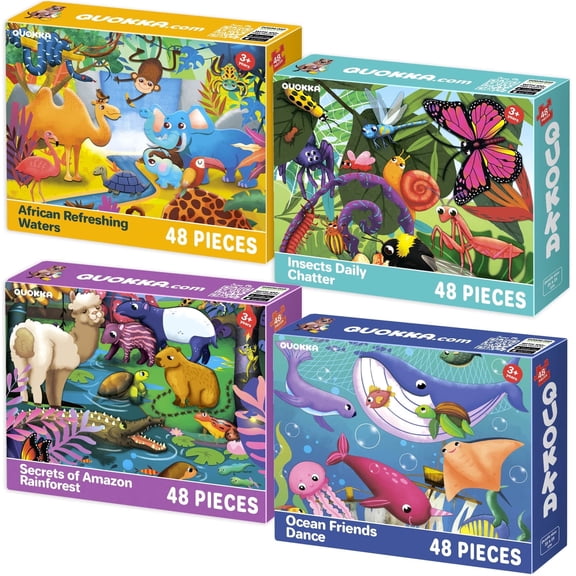 Quokka Puzzles for Toddlers 4-6 – 4 x 48 Pieces Jigsaw Puzzles for Kids Ages 3-5 – Learning Animals Puzzle for 2-4