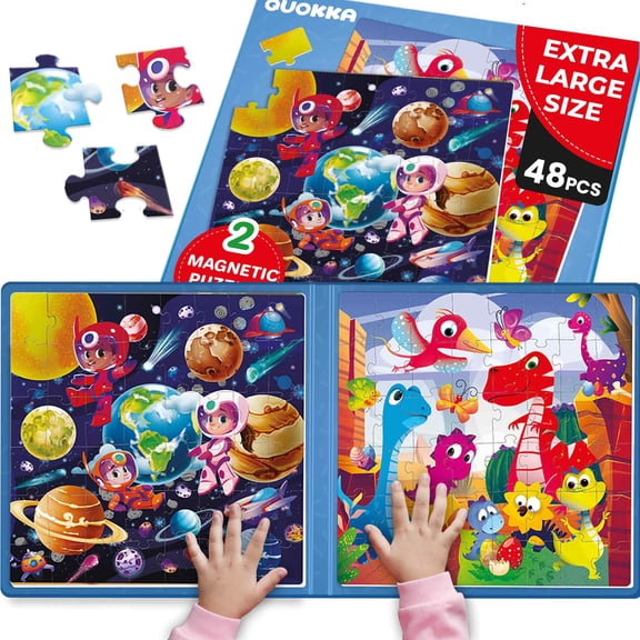 Quokka 48-Piece Magnetic Puzzles – Space & Dino Travel Game for Kids, Learning Toy for Ages 3-6