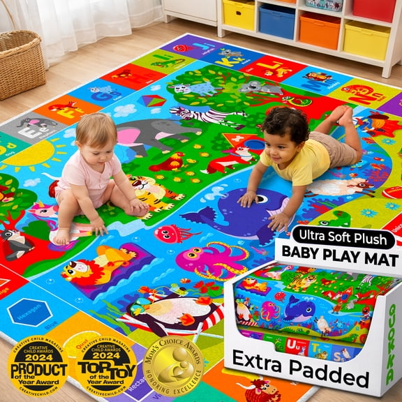 QUOKKA Baby Play Mat for Floor Plush ABC Playmat for Toddlers and Infants - Large Padded Rug for Kid