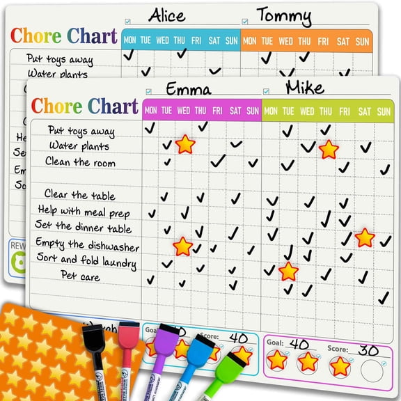 Quokka Magnetic Behavior Chore Chart for Multiple Kids - Dry Erase - 2 Set Wall Chart