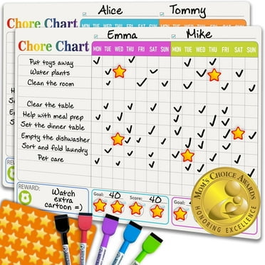 Quokka Magnetic Behavior Chore Chart for Multiple Kids, Multicolor 17x13 - Dry Erase Wall Chart 2 Set