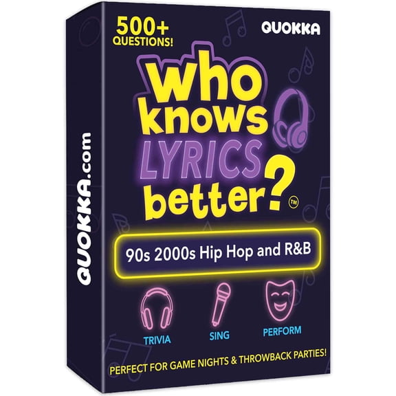 QUOKKA Card Game for Adults - Music Trivia Family Party Game - Who Knows Lyrics Better? Hip-Hop R&B