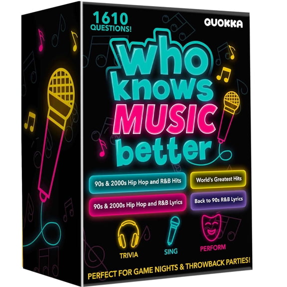 QUOKKA Card Game for Adults - Who Knows Music Better? Card Games - 4 Pack Ultimate Music Game Box