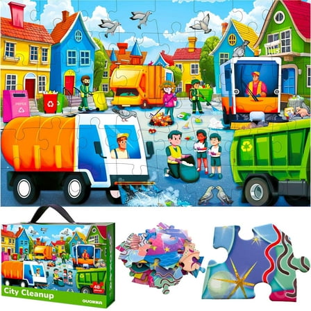 QUOKKA Floor Kids Puzzles Ages 4 6 - Toys for 6 Year Old Boys - Garbage Trucks Giant puzzles