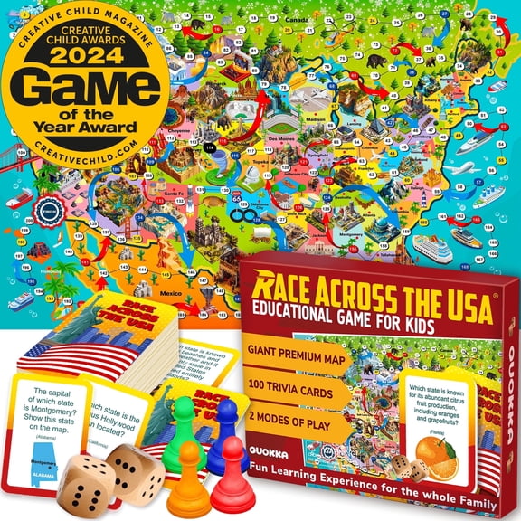 QUOKKA Geography Board Game for Kids 8-12 - USA Learning Family Game for Teens & Adults