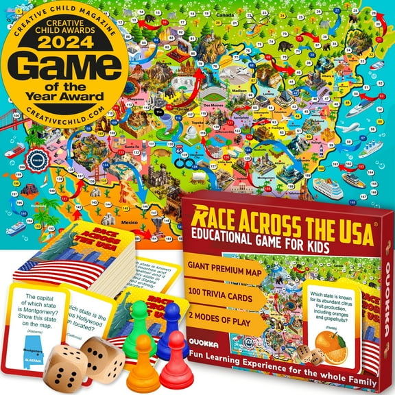 QUOKKA Geography Board Game for Kids 8-12 - USA Learning Family Game for Teens & Adults