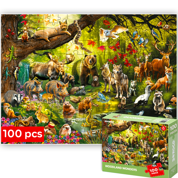 QUOKKA Jigsaw Puzzle for Kids 5-8 - Jigsaw Puzzle 100 Pieces Kids Forest - Floor Puzzles for Kids 3-6