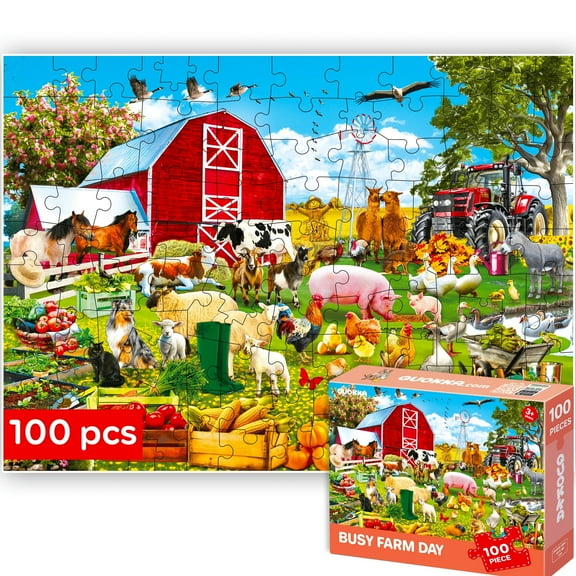 QUOKKA Kid Puzzles 100 Pieces for 5-8 Year Olds - Learning Farm Kids Puzzles Age 3-6
