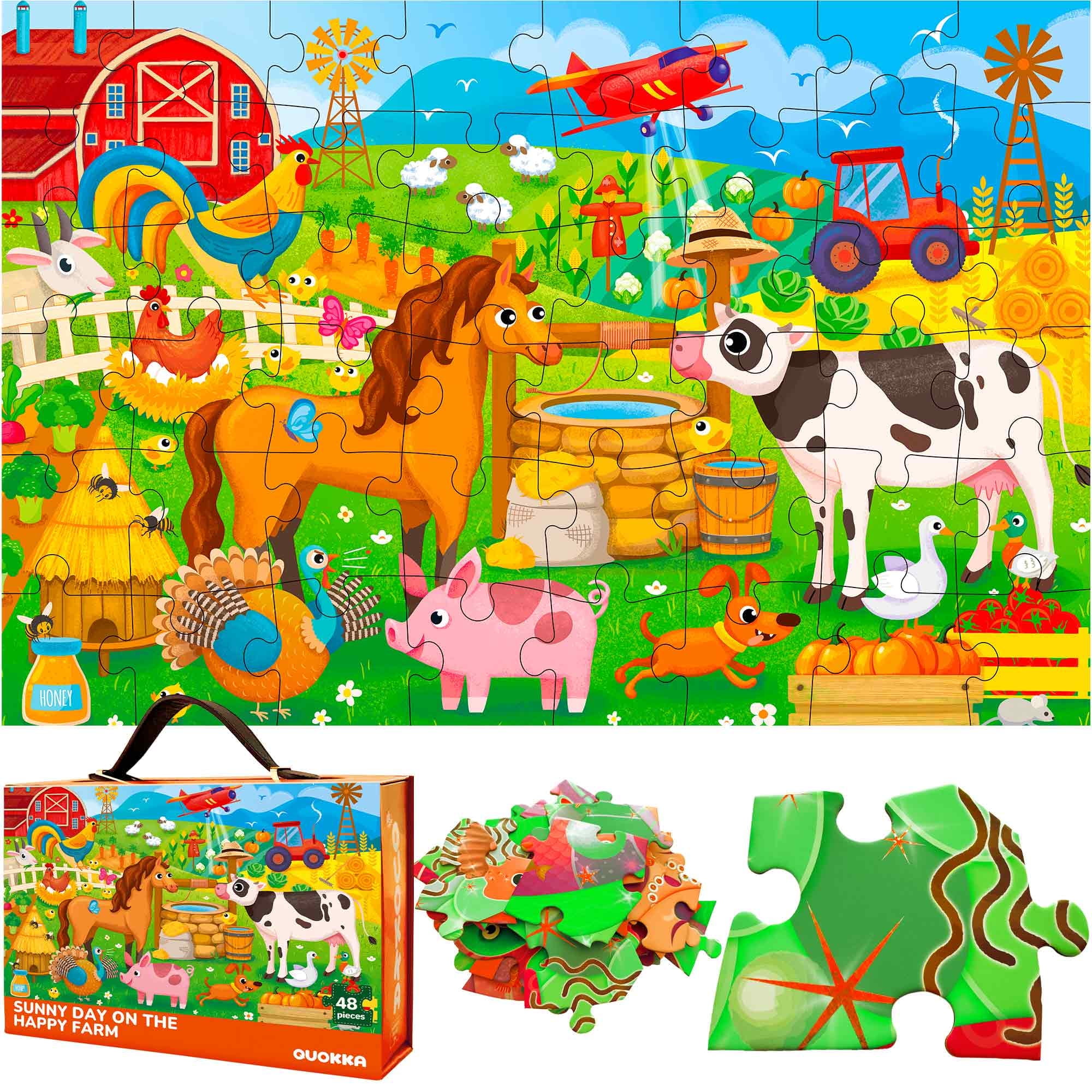 QUOKKA Large Puzzles for Toddlers 3-5 - Giant Floor Puzzles 48 Pieces - Puzzle Toys Farm Animals
