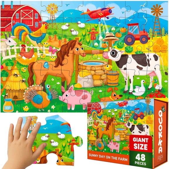QUOKKA Large Puzzles for Toddlers 3-5 - Giant Floor Puzzles 48 Pieces - Puzzle Toys Farm Animals