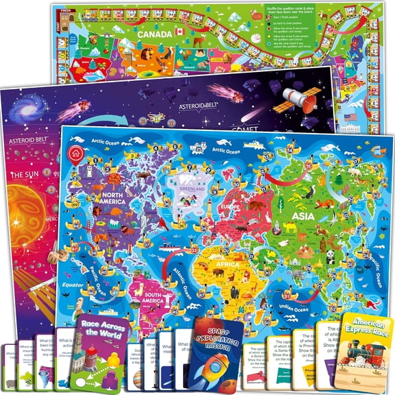 QUOKKA Learning Space Board Games for Kids 6-8 - Educational Trivia Cards Ages 8-12