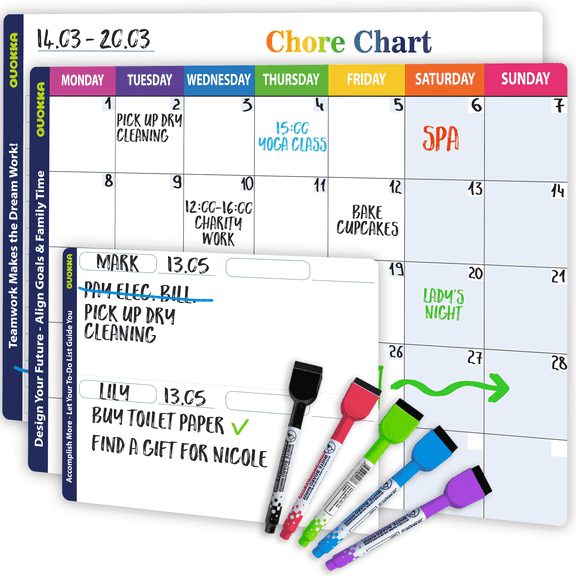 Quokka Magnetic Chore Chart for Adults and Kids - Multicolor Routine Chart Board for Family Calendar