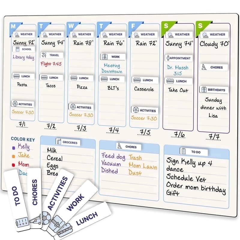 QUOKKA Magnetic Weekly Planner for Kids - Gift Reward Chore Chart Calendar